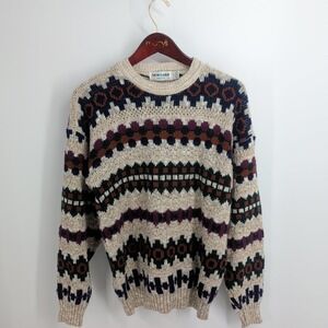 Vintage 80s New Era Nordic Knitwear Geometric Pullover Sweater Multicolor Size S